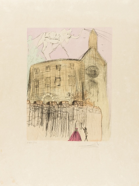 Salvador Dalí, ‘Gala's Castle (Field 74-8K; M&L 675d)’, 1974, Print, Etching with extensive handcolouring, Forum Auctions