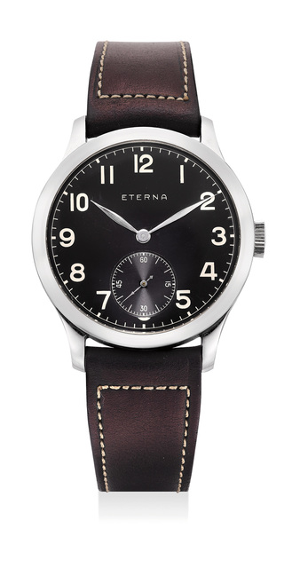 Eterna, ‘Anattractive stainless steel wristwatch with black dial’, Circa 1937, Phillips