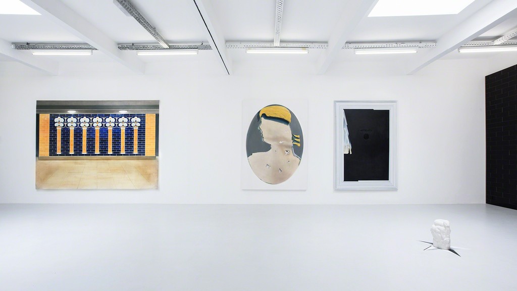 Exhibition view, 2017. From left: “Possession (Berlin-Klosterstrasse)“, 2017, oil on canvas, 200x300cm / "Baghdad I", 2017, oil on canvas, 200x150cm / "Baghdad II", 2017, oil on canvas, 200x150cm / "o.T. Ed 1/3 + 2ap", 2017, plaster, H: ca. 35 cm, Durchm: ca. 26 cm. Photo: Verena Nagl. Exhibition view, 2017. From left: “Possession (Berlin-Klosterstrasse)“, 2017, oil on canvas, 200x300cm / "Baghdad I", 2017, oil on canvas, 200x150cm / "Baghdad II", 2017, oil on canvas, 200x150cm / "o.T. Ed 1/3 + 2ap", 2017, plaster, H: ca. 35 cm, Durchm: ca. 26 cm. Photo: Verena Nagl.