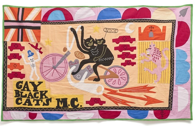 Grayson Perry, ‘Gay Black Cats MC’, 2017, Textile Arts, Cotton fabric and embroidery appliqué on handmade flag, Hang-Up Gallery