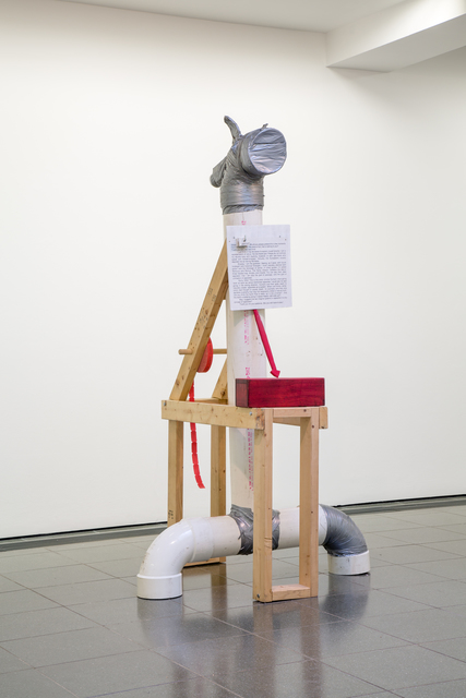 Jimmie Durham, ‘The Guardian (Free Tickets)’, 1992, Sculpture, Wood, plastic, PVC pipe, paper, acrylic paint, duct tape, text, Serpentine Galleries