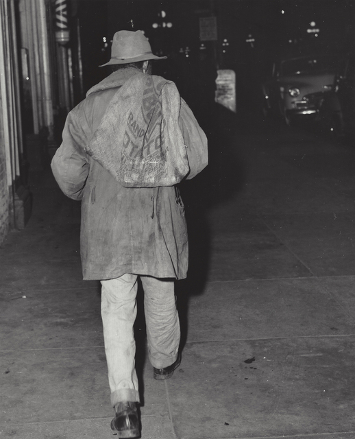 Weegee, ‘Man carrying burlap bag on his back, New York’, ca. 1950, Elizabeth Houston Gallery