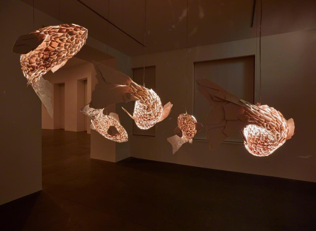 Installation view: "Frank Gehry: Fish Lamps." July 18 – September 16, 2016. Artworks © Frank Gehry. Photo by Matteo D’Eletto M3 Studio. Image courtesy Gagosian Gallery and the artist. Installation view: "Frank Gehry: Fish Lamps." July 18 – September 16, 2016. Artworks © Frank Gehry. Photo by Matteo D’Eletto M3 Studio. Image courtesy Gagosian Gallery and the artist.