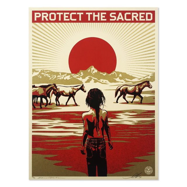 Shepard Fairey, ‘Protect The Sacred ’, 2014, Print, Screen Print On Thick Speckle Tone Paper With Gold Metallic Inks, New Union Gallery