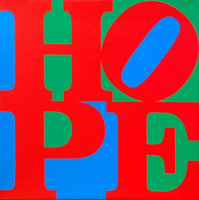 Robert Indiana, ‘HOPE (Red, blue, green)’, 2015, Painting, Acrylic and silkscreen on canvas, Woodward Gallery