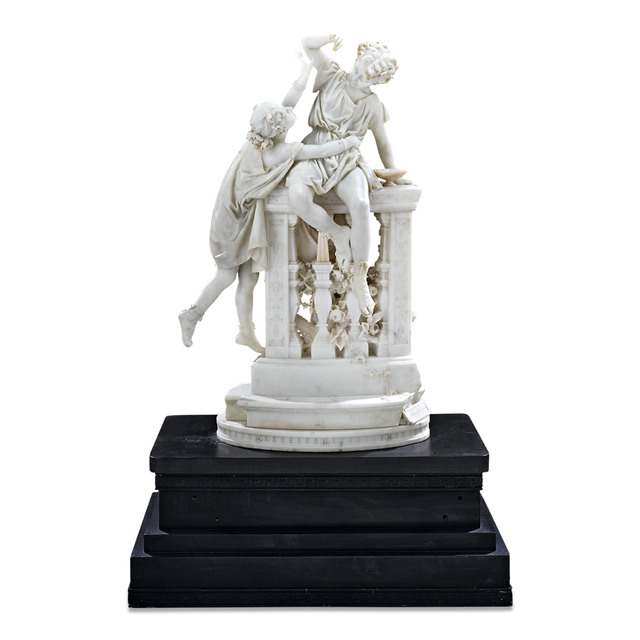 Donato Barcaglia, ‘Children at Play’, ca. 1850, Sculpture, Marble, set upon an ebonized wooden pedestal, M.S. Rau