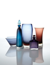 Two vases, two decanters, and a bowl