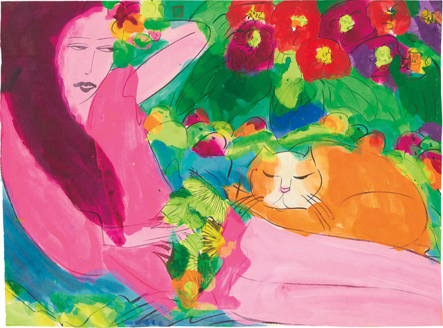 Walasse Ting 丁雄泉, ‘Woman with Cat’, Phillips