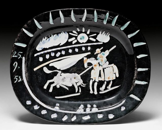 Pablo Picasso, ‘Corrida soleil’, 1953, Design/Decorative Art, Plate. Ceramic painted underglaze in green, blue, red, white and black. Decorated with engobes., Koller Auctions