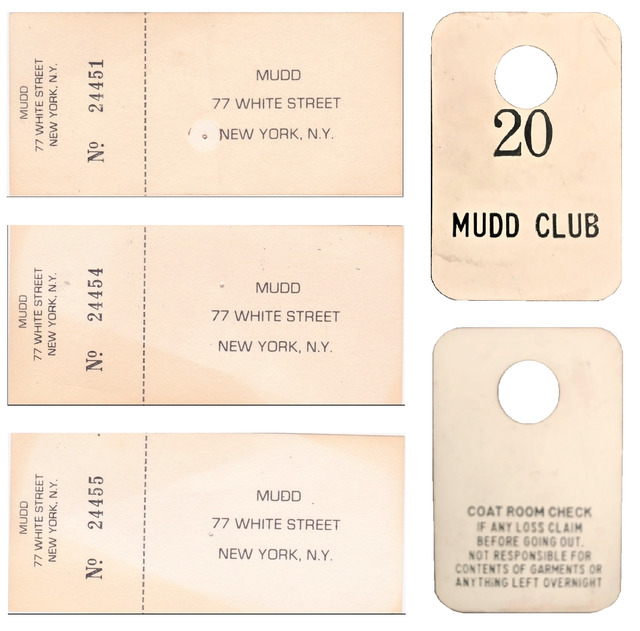 Andy Warhol, ‘Mudd Club NYC, 4-PIECE SET, (1) Coat Check Stub, (3) Admission Tickets, circa. 1978-83’, 1978-1983, Ephemera or Merchandise, Plastic & Paper, VINCE fine arts/ephemera