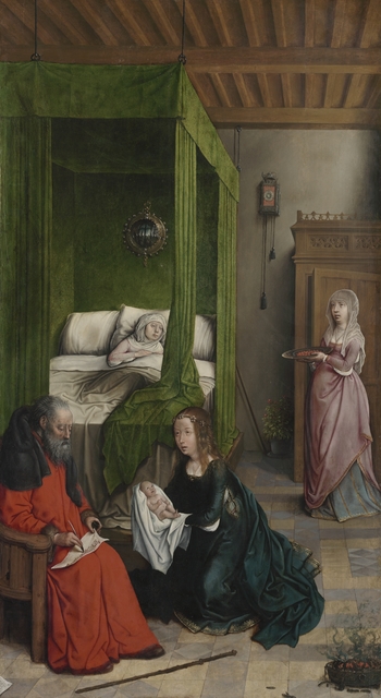 Juan de Flandes, ‘The Birth and Naming of John the Baptist’, 1496-1499, Painting, Oil on wood, Cleveland Museum of Art