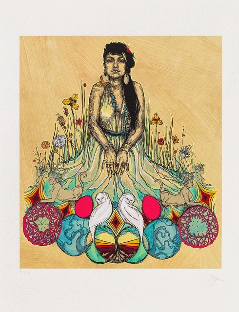 Swoon, ‘Moni and The Sphynx’, 2017, Print, Fifteen-colour screen print on paper Hand-finished with acrylic gouache and watercolour, West Chelsea Contemporary