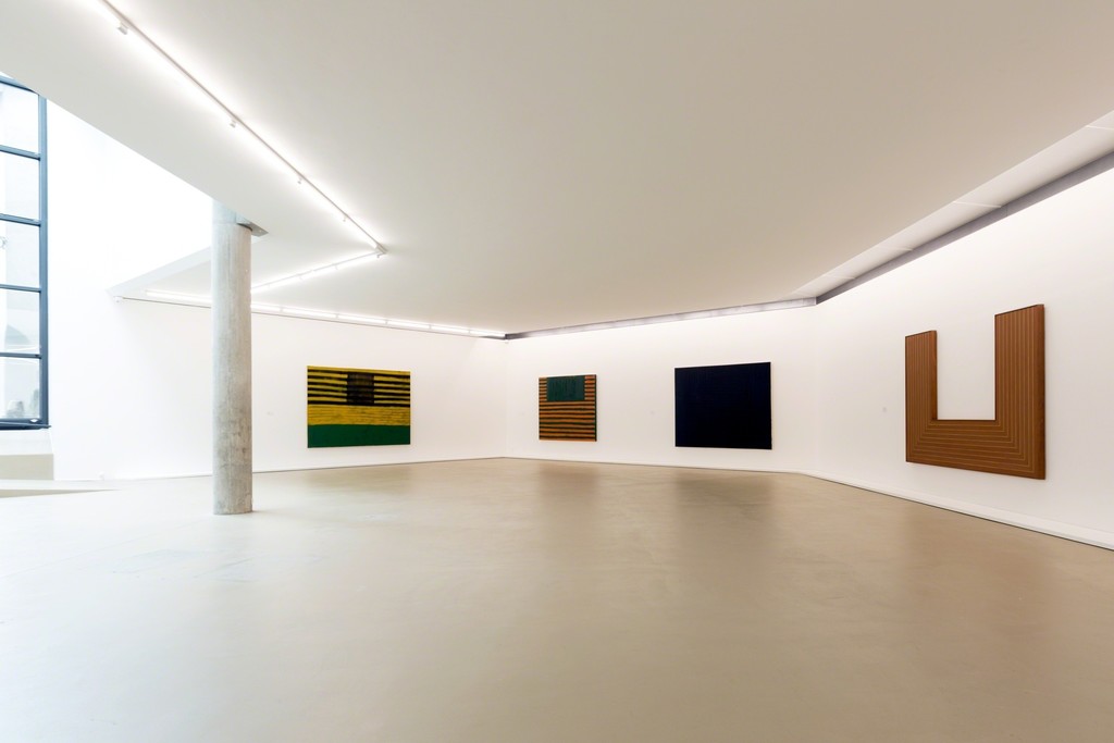 Installation view of "Frank Stella" at Kunstmuseum Basel. Photo credit: Museum für Gegenwartskunst, Julian Salinas Installation view of "Frank Stella" at Kunstmuseum Basel. Photo credit: Museum für Gegenwartskunst, Julian Salinas