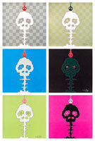 Takashi Murakami - Dokuro Silver; Dokuro Yellow; Time Bokan - Blue; Time Bokan - Black; Lime Green - Time; and Pink - Time