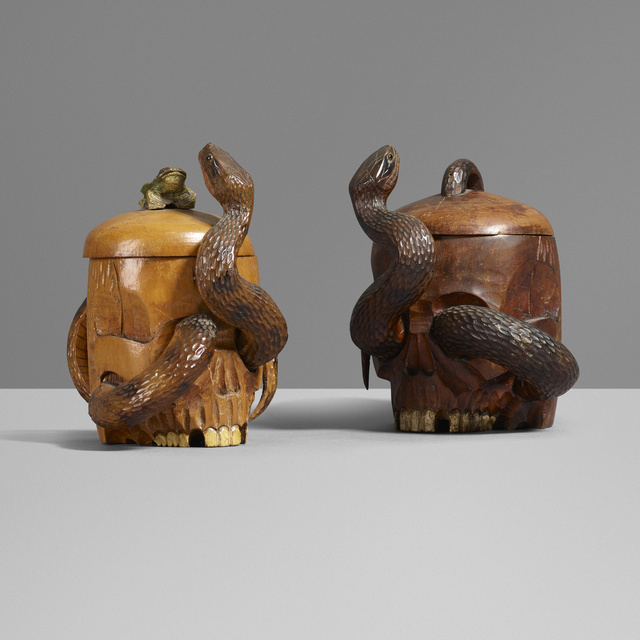 ‘Humidors, pair’, Design/Decorative Art, Carved and lacquered wood, glass, Rago/Wright