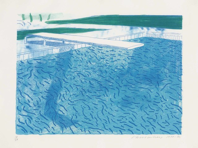 David Hockney, ‘Lithograph of water made of thick and thin lines and a light blue and a dark blue wash’, 1978-80, Christie's