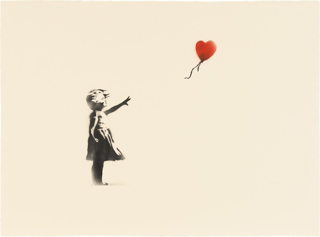 Banksy - Girl with Balloon & Morons Sepia
