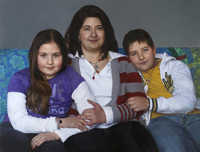 Alessandra Ariatti, ‘Silvia, Monica e Giorgio. “La Provvidenza nascerà prima del sole” (Lacordaire)’, 2010-2013, Painting, Oil on canvas, Collezione Maramotti