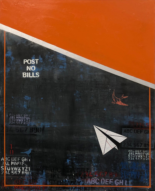 Guy Stanley Philoche, ‘Orange with Paper Airplane’, ca. 2019, Painting, Mixed media on canvas, Cavalier Ebanks Galleries