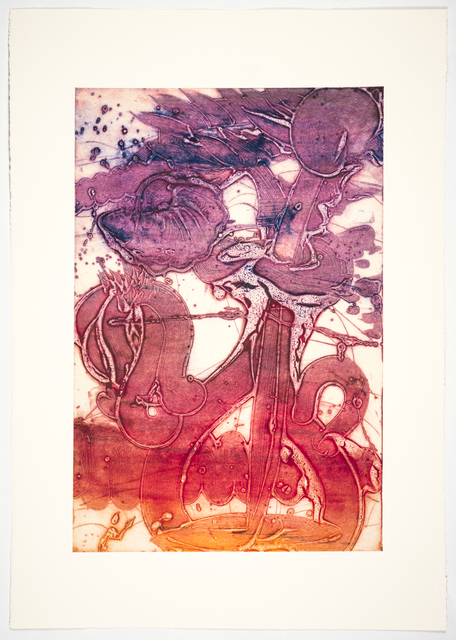 Catherine Howe, ‘Bouquet (sunflower, orange, violet, chine collé)’, 2019, Print, Unique collagraph, chine collé, Manneken Press