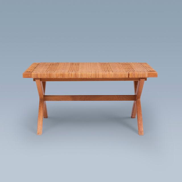 Danish Cabinetmaker Oak Bench Side Table With Cross Legs 1950