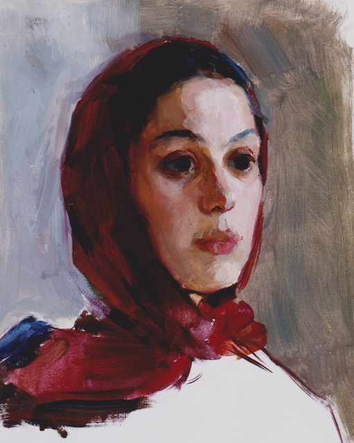 Marina A. Ivanova, ‘Girl with a red headscarf ’, 1959, Painting, Oil on board, Galerie Lilja Zakirova
