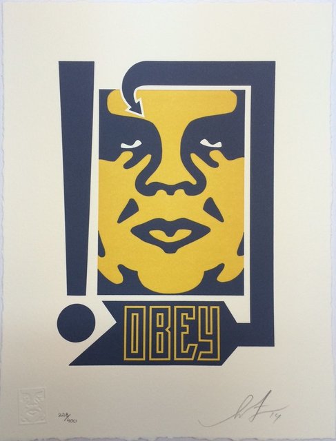 Shepard Fairey, ‘Giant Mustard & Navy - Letterpress’, 2014, Print, Letterpress print on 100% cotton paper, Blackline Gallery