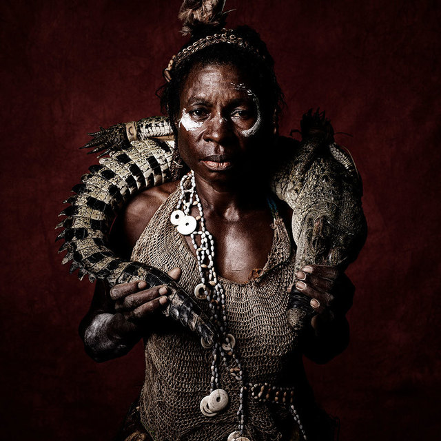 Sandro Miller, ‘Quentin Daki of the Nowra Tribe (Crocodile Around Neck)’, 2016, Photography, Pigment print made on fabric framed and backlit with LED light, Catherine Edelman Gallery