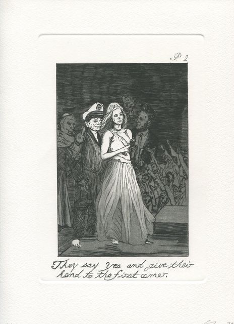 Emily Lombardo, ‘They say yes and give their hand to the first comer, from The Caprichos’, 2016, Print, Etching and aquatint, Childs Gallery