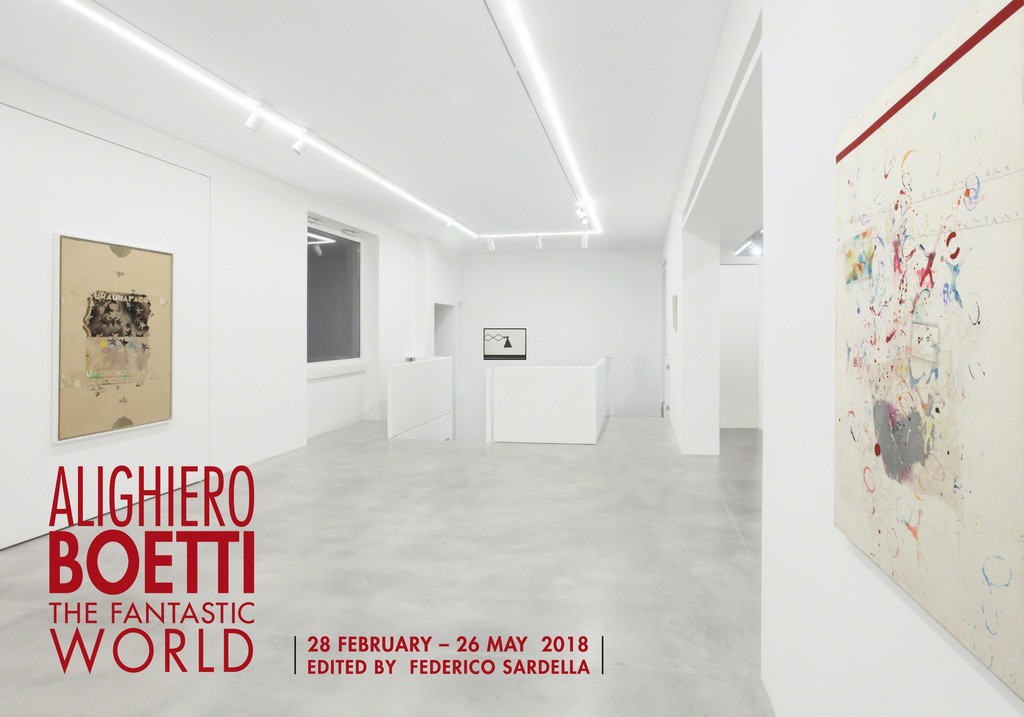 The exhibition “Alighiero Boetti. The Fantastic World”, in program at Milan’s Dep Art Gallery from February 28 to May 26, 2018, consists of some thirty works on paper starting from 1965. The selection includes those described as those of his "own hand" (thus, not realized with the collaboration or the entire work of others) and a large installation from 1979 that until today has never been repurposed. The exhibition “Alighiero Boetti. The Fantastic World”, in program at Milan’s Dep Art Gallery from February 28 to May 26, 2018, consists of some thirty works on paper starting from 1965. The selection includes those described as those of his "own hand" (thus, not realized with the collaboration or the entire work of others) and a large installation from 1979 that until today has never been repurposed.