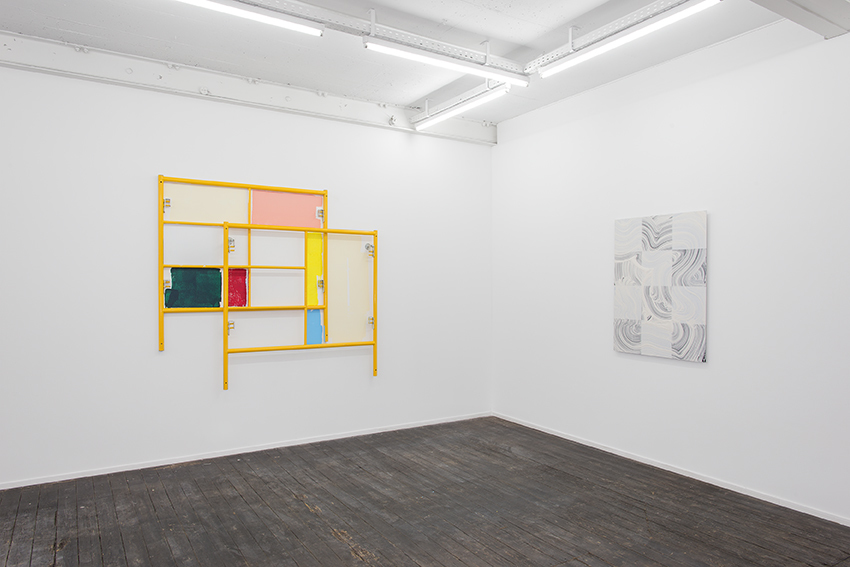 Exhibition view, Jeanrochdard, Brussels
Agnes
2015
190 x 210 x 10 cm / 75 x 83 x 4 inches.
échafaudage, peinture au mur / scaffolding, paint on wall
Kitchen n°6
2015
122 x 91,5 cm / 48 x 36 inches
fibre de verre renforcé sur linoleum monté sur aluminium / fiber glass reinforced plaster on linoleum mounted to aluminium Exhibition view, Jeanrochdard, Brussels
Agnes
2015
190 x 210 x 10 cm / 75 x 83 x 4 inches.
échafaudage, peinture au mur / scaffolding, paint on wall
Kitchen n°6
2015
122 x 91,5 cm / 48 x 36 inches
fibre de verre renforcé sur linoleum monté sur aluminium / fiber glass reinforced plaster on linoleum mounted to aluminium