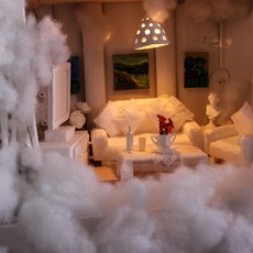 Cloudy Accommodation: In this work, the artist reflects her thoughts of what we carry with us when we leave our original homeland whether the reason of leaving is compulsory or optional. She questions what are the important things that we carry in our suitcase: Is it only our memories? Or our physical and moral world in which we lived in? Or is it the dream that we seek for? (Detail Image) Cloudy Accommodation: In this work, the artist reflects her thoughts of what we carry with us when we leave our original homeland whether the reason of leaving is compulsory or optional. She questions what are the important things that we carry in our suitcase: Is it only our memories? Or our physical and moral world in which we lived in? Or is it the dream that we seek for? (Detail Image)