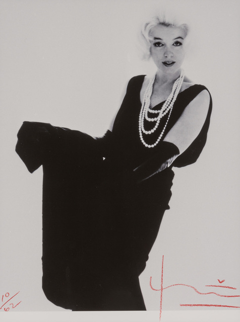 Bert Stern | Marilyn Monroe in black Dior dress with pearls, from The ...