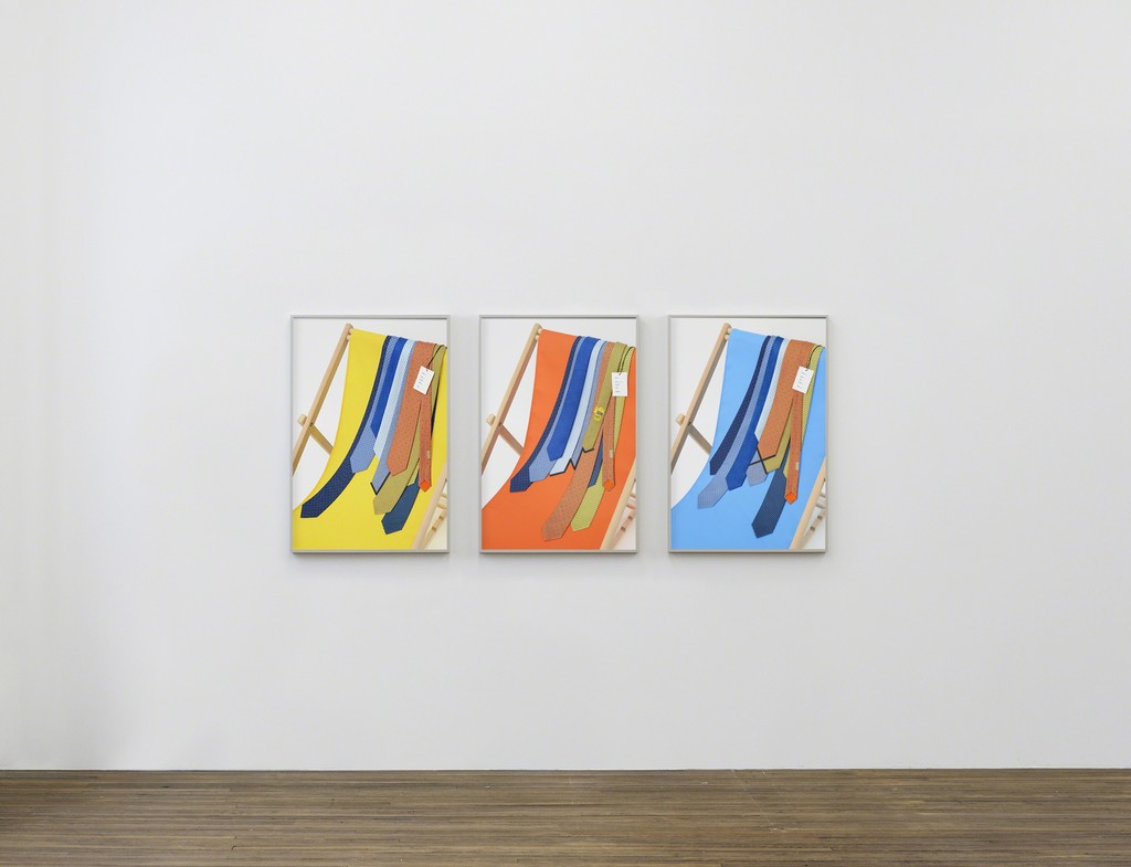 installation view Natalie Czech, Check / Chart / Cross - After Hermès, 2016, 3 archival pigment prints with glued 3D form, total dimension: 94,6 x 206,8 cm installation view Natalie Czech, Check / Chart / Cross - After Hermès, 2016, 3 archival pigment prints with glued 3D form, total dimension: 94,6 x 206,8 cm