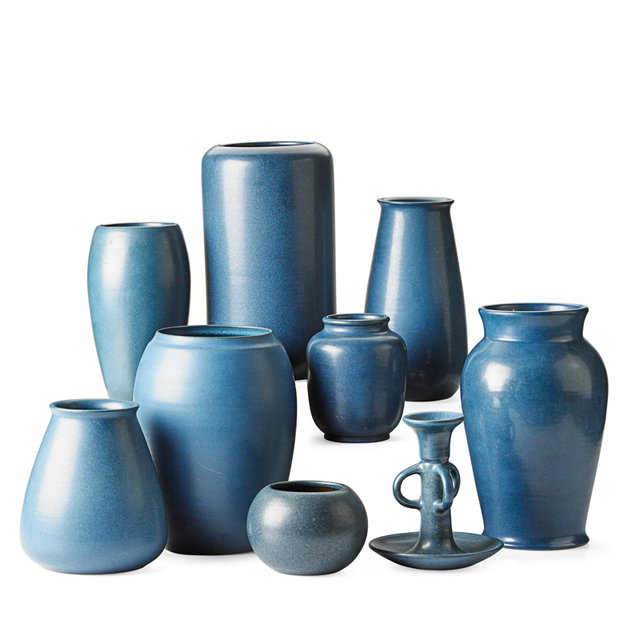 Marblehead Pottery, ‘Eight Blue Vases And One Candlestick, Marblehead, MA’, Early 20th C., Rago/Wright
