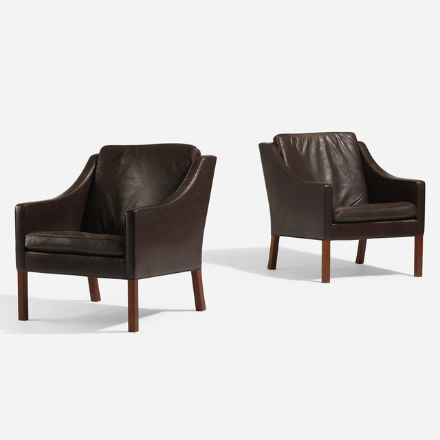 Börge Mogensen, ‘Lounge chairs, pair’, 1963, Design/Decorative Art, Leather, stained oak, Rago/Wright