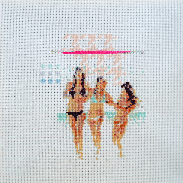 Katy Itter, ‘Beach Day in Houndstooth ’, 2020, Textile Arts, Hand stitched embroidery, Thread on Stretched Aida Cloth, The Untitled Space