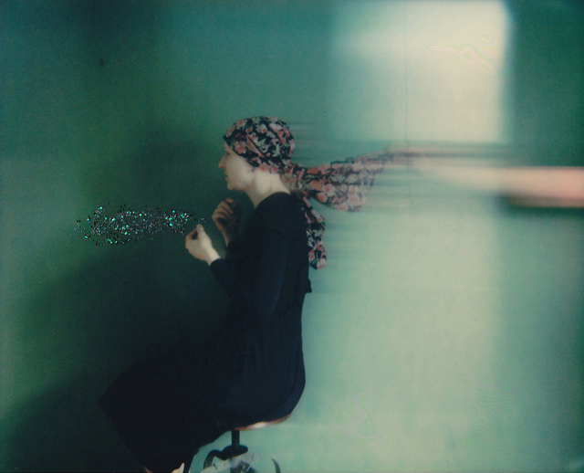 Lisa Toboz, ‘Untitled - Contemporary, Figurativeeyy, Woman, Polaroid, Photography’, 2018, Photography, Digital Print based on Hahnemühle photo rag paper, not mounted, based on a Mixed Media collage of a Spectra Polaroid and glitter, not mounted., Instantdreams