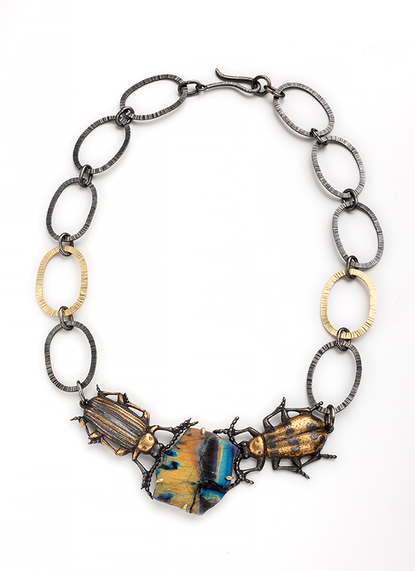 Fabrizio Acquafresca, "All We Need is Love," necklace, sterling silver, 18k gold, 23k gold keum bu, and spectrolite. Fabrizio Acquafresca, "All We Need is Love," necklace, sterling silver, 18k gold, 23k gold keum bu, and spectrolite.