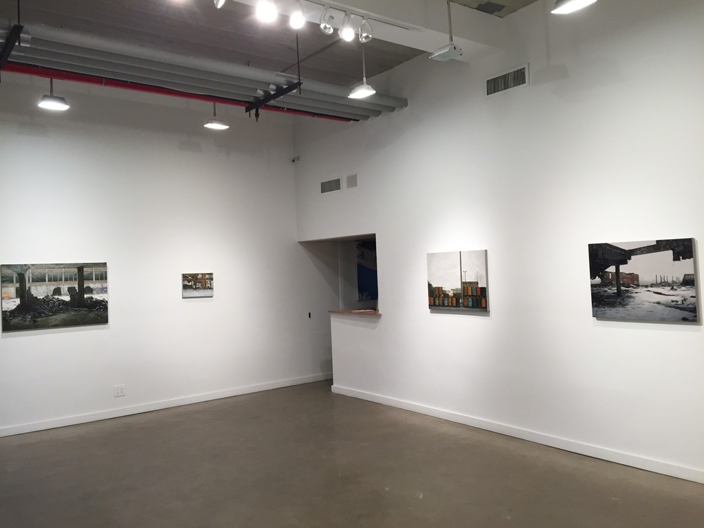 (left to right) "TOM","SK", "Industrial Northwest", "Wild Wivez" oil on canvas (left to right) "TOM","SK", "Industrial Northwest", "Wild Wivez" oil on canvas