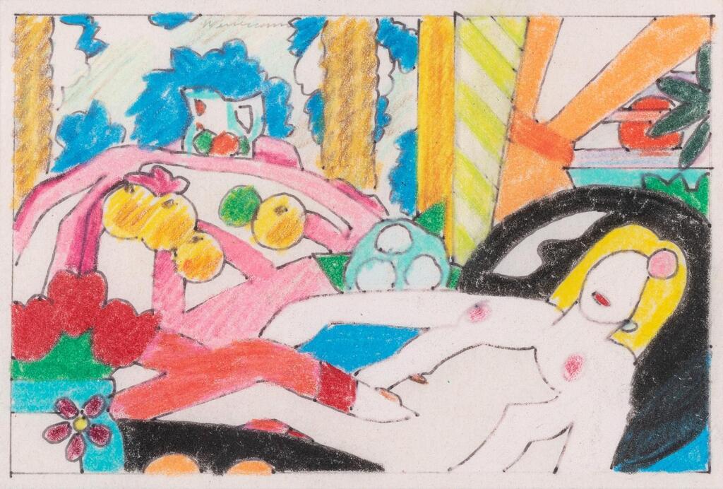 Tom Wesselman - Study for Sunset Nude, with Matisse apples on pink tablecloth