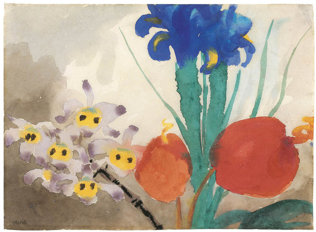 Emil Nolde, ‘Orchids, Iris and Flamingo Flower’, 1925-1930, Drawing, Collage or other Work on Paper, Watercolour on Japanese paper, Galerie Bei Der Albertina Zetter