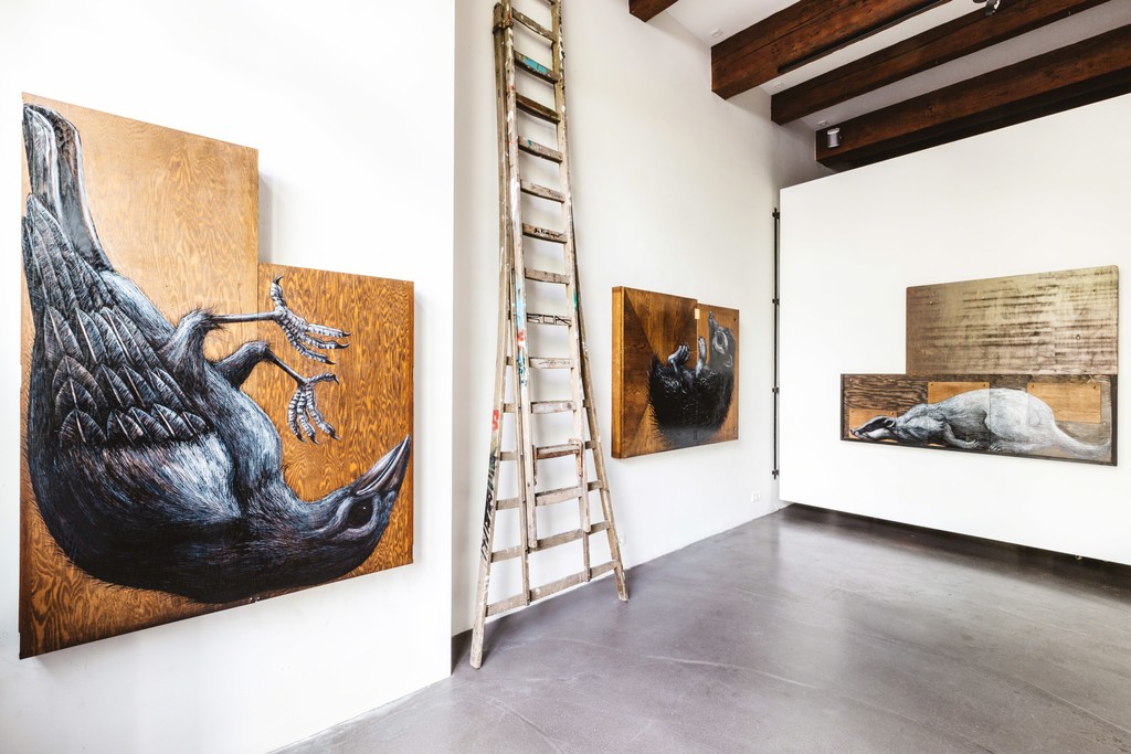 Installation view of ROA at The Garage. Installation view of ROA at The Garage.