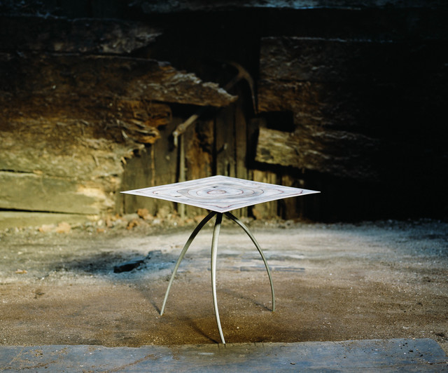 Nicolas Cesbron, ‘Tripod table (square)’, 2019, Design/Decorative Art, Aluminum foot, plywood top, carved birch and varnish, Antonine Catzéflis