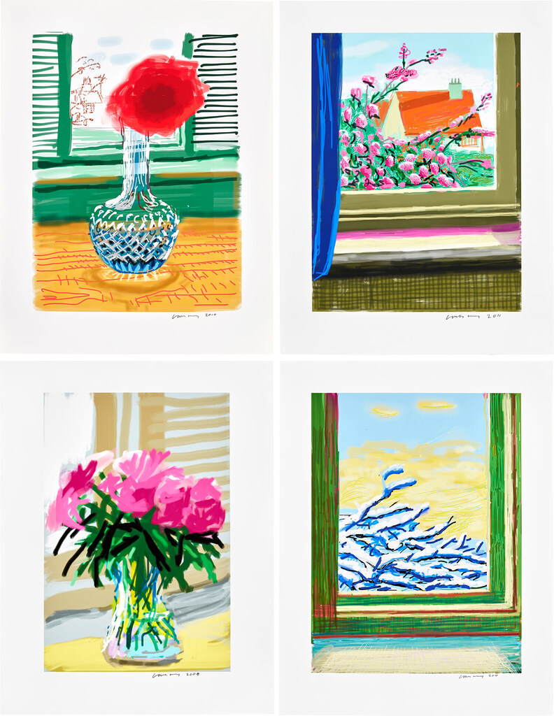 David Hockney - My Window: No. 535 28th June 2009; No. 281 23rd July 2010; No. 610, 23rd December 2010; and No. 778, 17th ...