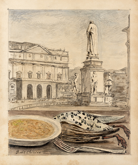 Giorgio de Chirico, ‘Veduta di Milano con risotto e cacciagione’, 1966, Il Ponte