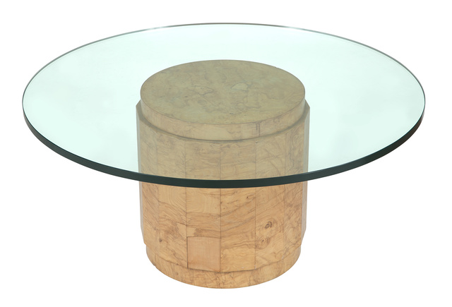 ‘Edward Wormley for Dunbar Glass and Olive Burl Wood Low Table Model #6302G, with paper label’, Design/Decorative Art, Doyle