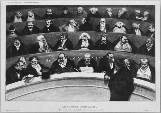Honoré Daumier, ‘Le Ventre Législatif. Aspect des bancs ministériels de la chambre improstituée de 1834 (The Legislative Belly. View of the ministerial benches in the improstituted house of 1834.)’, ca. January 1834, Hammer Museum