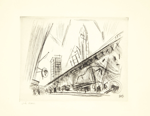 John Marin (1870-1953), ‘Downtown, The El’, 1921, Print, Etching, on wove paper, Christie's