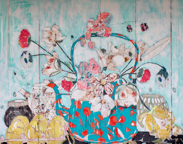 Mersuka Dopazo, ‘Yellow Eggs’, 2019, Painting, Paper, fabric and pigment on canvas, Rebecca Hossack Art Gallery